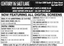Newspaper ad for the Century 16, "Now Featuring All Digital Screens." - , Utah