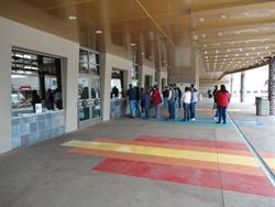 A covered entrance helps protect patrons from the elements as they purchase their tickets. - , Utah