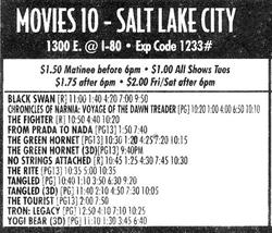 Ad for Movies 10, with 'Tangled' and 'Yogi Bear' in digital 3D. - , Utah