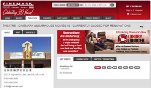 A banner on the Movies 10 web page introduces Cinemark's new Luxury Lounger. - , Utah