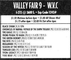 Newspaper ad for the Valley Fair 9, with 'Tangled' presented in Digital 3D. - , Utah