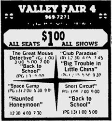 <p>Last advertisement for the Valley Fair 4 before the theater came under the name of Cinemark.</p> - , Utah