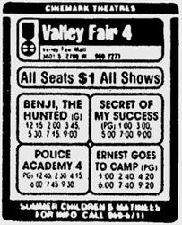 <p>Last known ad for the Valley Fair 4, on 30 July 1987. (The Google archive for the Deseret News is missing a couple weeks.)</p> - , Utah