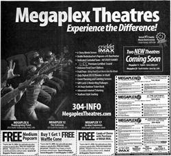 Advertisement for Megaplex Theatres on the opening day of the competing Century 16 Union Heights. - , Utah