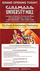 Full page opening day advertisement for the Cinemark University Mall on 7 November 2008. - , Utah