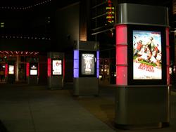 The poster cases are backlit and have lights on either side that alternate between red and blue. - , Utah