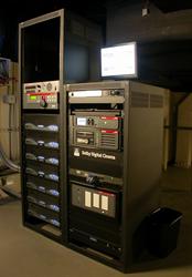 Two racks contain equipment for the digital projection system for Theater 12. - , Utah