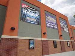 A Digital 3D IMAX banner, on the west exterior wall. - , Utah