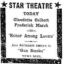 Newspaper ad for the Star Theatre in 1931. - , Utah