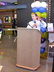 Ogden Mayor Matthew Godfrey speaks at the ribbon cutting ceremony of the Megaplex 13 Theatres. - , Utah