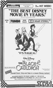 Advertisement for 'The Black Cauldron', 'Now in 70mm Nine Track Dolby Stereo. - , Utah