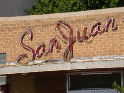 Neon letters for "San Juan", against a red backing. - , Utah