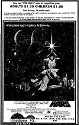Newspaper advertisement for 'Star Wars' in Dolby Stereo at the Cinedome 70. - , Utah