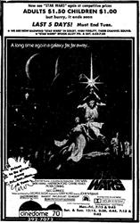 Newspaper advertisement for 'Star Wars' at the Cinedome. - , Utah