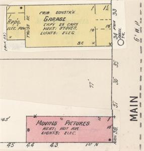 A drawing showing two buildings on the left side of Main Street. - , Utah