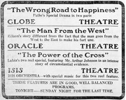 Advertisement for the Globe, Oracle, and Isis theaters. - , Utah