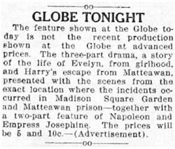 An advertisement for the Globe Theatre on its last day of operation as a movie theater. - , Utah
