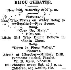 Advertisement for the Bijou Theater. - , Utah