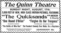 A newspaper advertisement for the Quinn Theatre in 1913. - , Utah