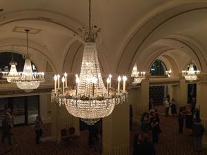 A view of the lobby chandeliers from the mezzanine. - , Utah