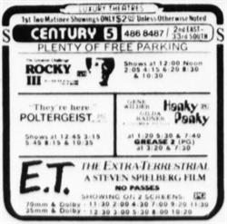 Century 5 ad with 'E. T.: The Extra-Terrestrial' showing in both 70mm and 35mm. - , Utah