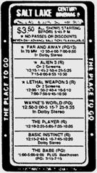 Newspaper ad for the Salt Lake Century Cinemas 9, with 'Far and Away' showing in 70mm. - , Utah