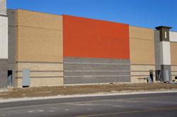 <p>Electrical wiring is in place for a sign on a red section of the east exterior wall.</p> - , Utah