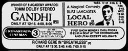 'Ghandi' in 70mm Dolby Stereo at Crossroads, after moving over from the Centre Theatre. - , Utah