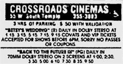 'Back to the Future III' at the Crossroads Cinemas, 'Daily in 70mm Dolby Stereo on 2 screens.' - , Utah
