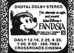 <em>Fantasia</em> in "Digital Dolby Stereo" in 1982.  Other ads identified the format as 4-track magnetic Dolby Stereo.  The film was an analog presentation of a newly digitally-recorded score. - , Utah