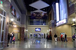 Looking toward the main exterior entrance.  A Megaplex marquee hangs over auditorium point of entry. - , Utah