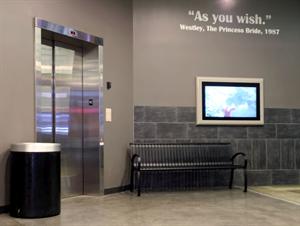 A quote from The Princess Bride adorns the wall next to an elevator, on the north end of the inner lobby. - , Utah