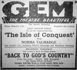 Newspaper advertisement for the Gem Theatre. - , Utah