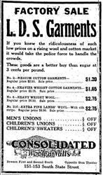 Newspaper advertisement for the Consolidated Woolen Mills in 1922. - , Utah