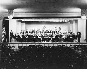The 1936 Concert Band on the stage at College Hall. - , Utah