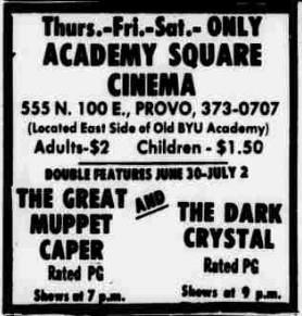 The name returned to Academy Square Cinema by 30 June 1983, with the theater open only Thursday, Friday, and Saturday. - , Utah