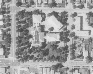 An aerial view of the lower BYU campus on 15 July 1972. - , Utah