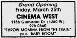 An advertisement for the 25 March 1988 grand opening of Cinema West. - , Utah