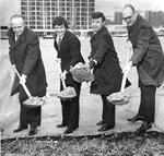 Salt Palace Board Chairman Franklin D. Richards, left, Mayor Ted Wilson,  William E. Dunn and Gov. Scott Matheson break ground in 1977. - , Utah