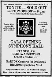 Gala Opening ad for the Symphony Hall.