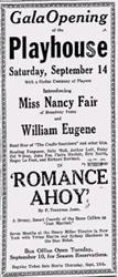 Newspaper ad announcing the opening of the Playhouse on 14 September 1929. - , Utah
