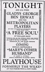 Opening night ad for the Playhouse, showing 'A Free Soul.' - , Utah
