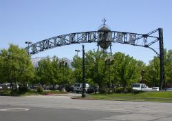 The arch that stood over 200 South in front of the Capitol Theatre now stands over the north entrance of the Trolley Square parking lot. - , Utah