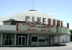 The marquee, sign, ticket windows, and entrance doors of the Cinedome 70 Theater. - , Utah