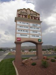 The sign of the Coral Cliffs Cinema has a separate attraction board for each auditorium. - , Utah