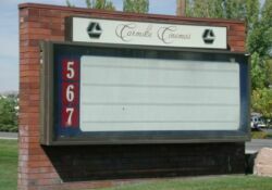 The theater's sign.  Originally the attraction board had a black background with white letters. - , Utah
