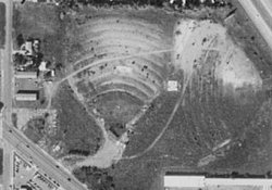 An aerial view of the Davis Drive-In in 1997.  The theater was located on the other side of I-15 from the Layton Hills mall.  The theater was demolished to make way for new development. - , Utah