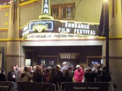 A line of moviegoers waits in front of the Egyptian Theatre during the Sundance Film Festival. - , Utah