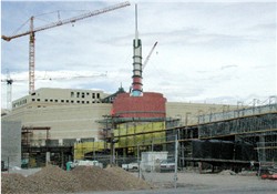 Front of theater during construction.