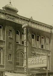 The vertical sign for the Grand Theatre, mounted on the front of the building. - , Utah